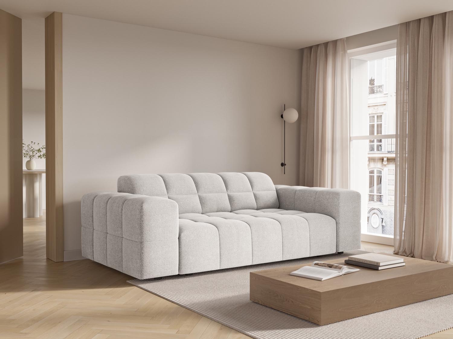 Elegantes Chicago 2-Sitzer Sofa in hellem Grau, ideal für moderne Wohnräume, präsentiert von Cosmopolitan Design.