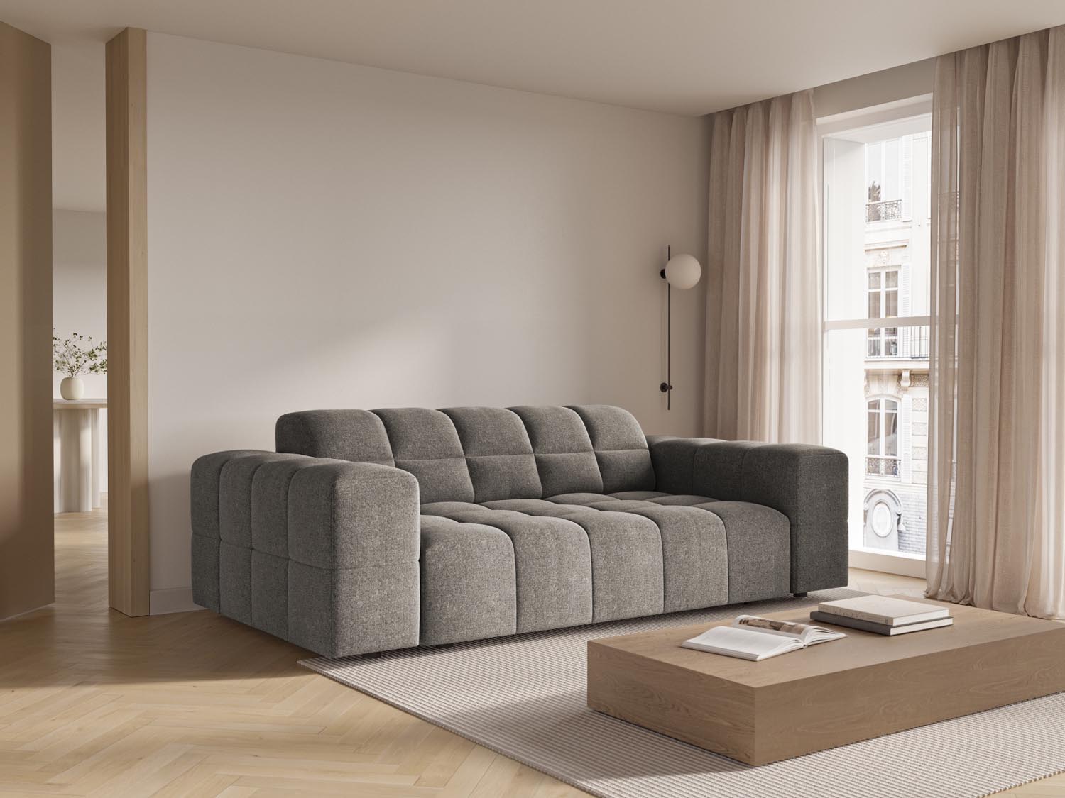 Elegantes Chicago 2-Sitzer Sofa in Grau, ideal für moderne Wohnräume, präsentiert von Cosmopolitan Design.