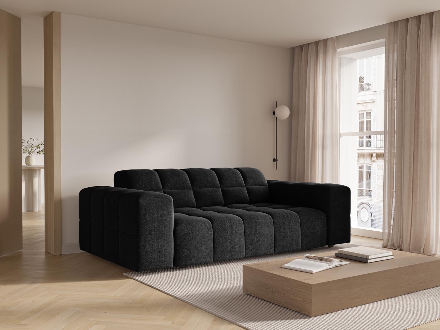 Elegantes Chicago 2-Sitzer Sofa in Schwarz, 102 cm, ideal für stilvolle Wohnräume. Modernes Design von Cosmopolitan Design.