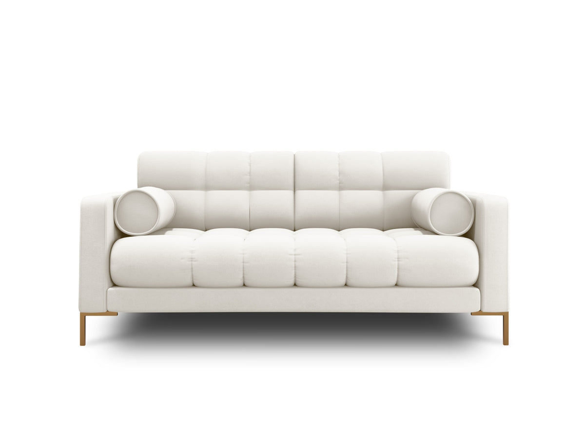 Zweisitziges Sofa Bali mit Stoffbezug, Dekokissen und schlanken Metallbeinen