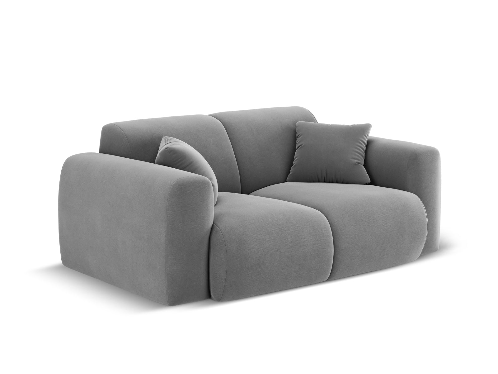 Modernes 2-Sitzer Velour Sofa in zartem Hellgrau, perfekt für entspannte Stunden und stilvolle Einrichtungsideen.