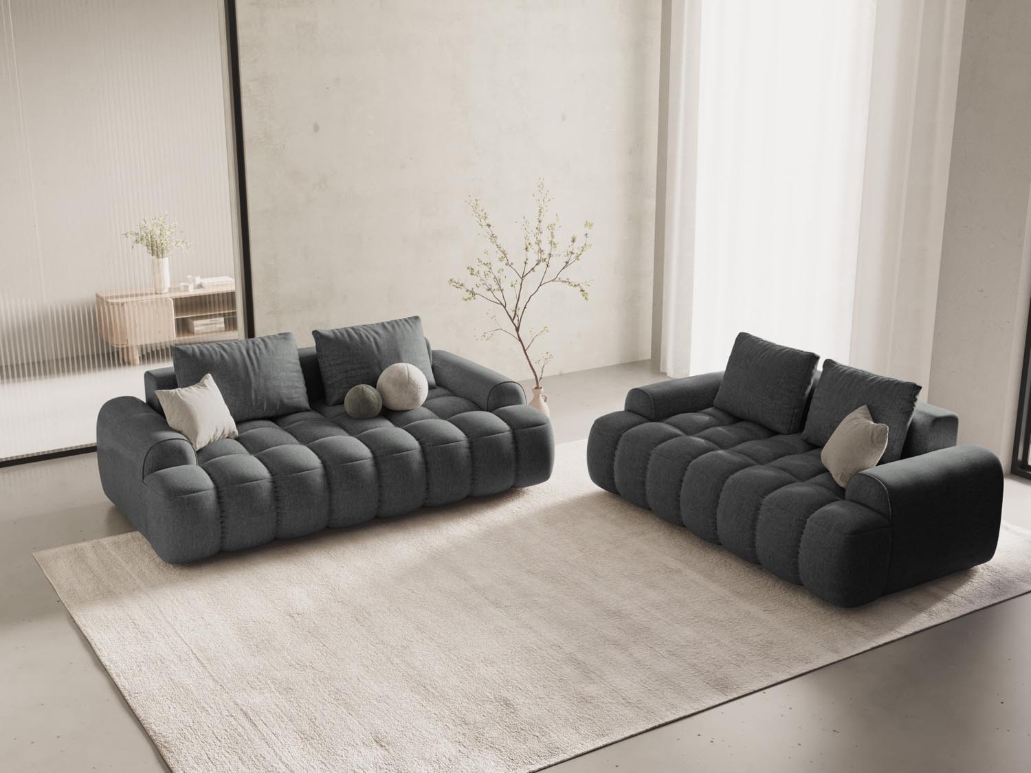 Elegantes Linz 2-Sitzer Sofa in Grau, ideal für moderne Wohnräume, präsentiert von Cosmopolitan Design.