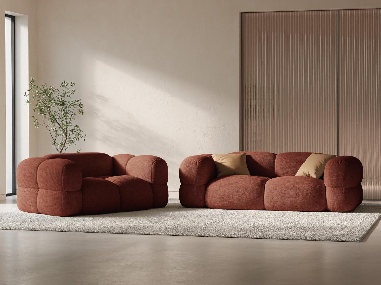 Elegantes Loretto 2-Sitzer Sofa in Coral-Sorella, ideal für stilvolle Wohnräume, präsentiert von Cosmopolitan Design.