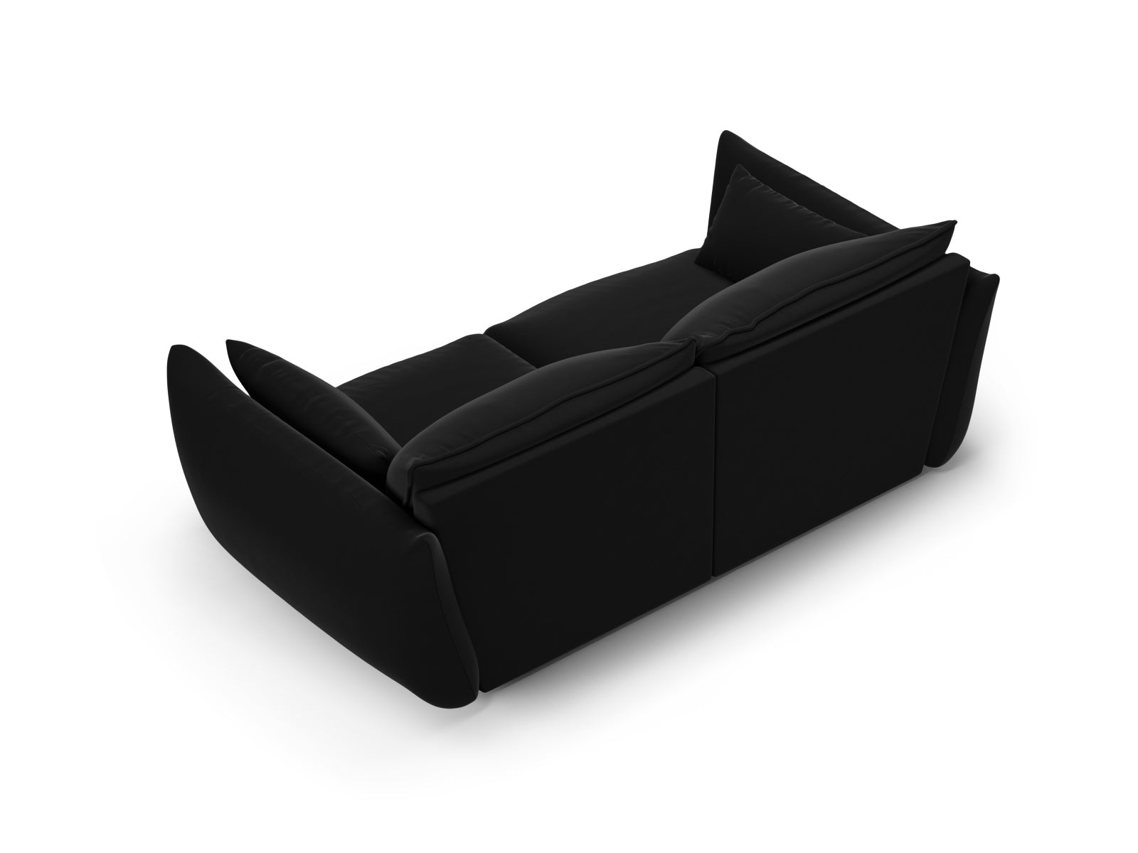 Modernes 2-Sitzer Sofa Matera in edlem Schwarz, perfekt für stilvolle Wohnzimmer und gemütliche Sitzgelegenheiten.
