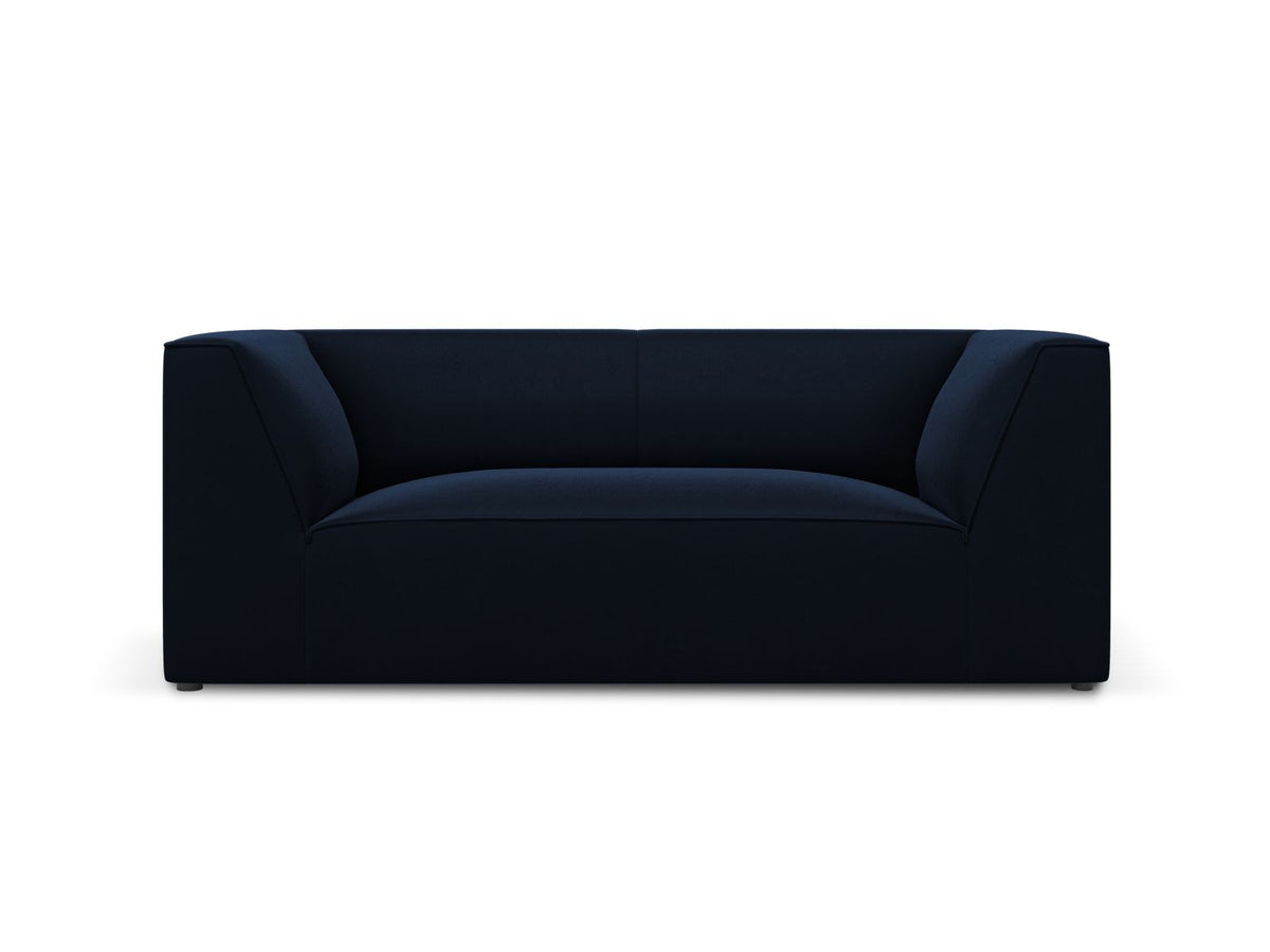 Zweisitzer-Sofa Siena in Beige-Salvador-Samt mit schwarzen Kunststoffbeinen, gepolsterter Sitzfläche und niedriger Rückenlehne, Frontansicht.
