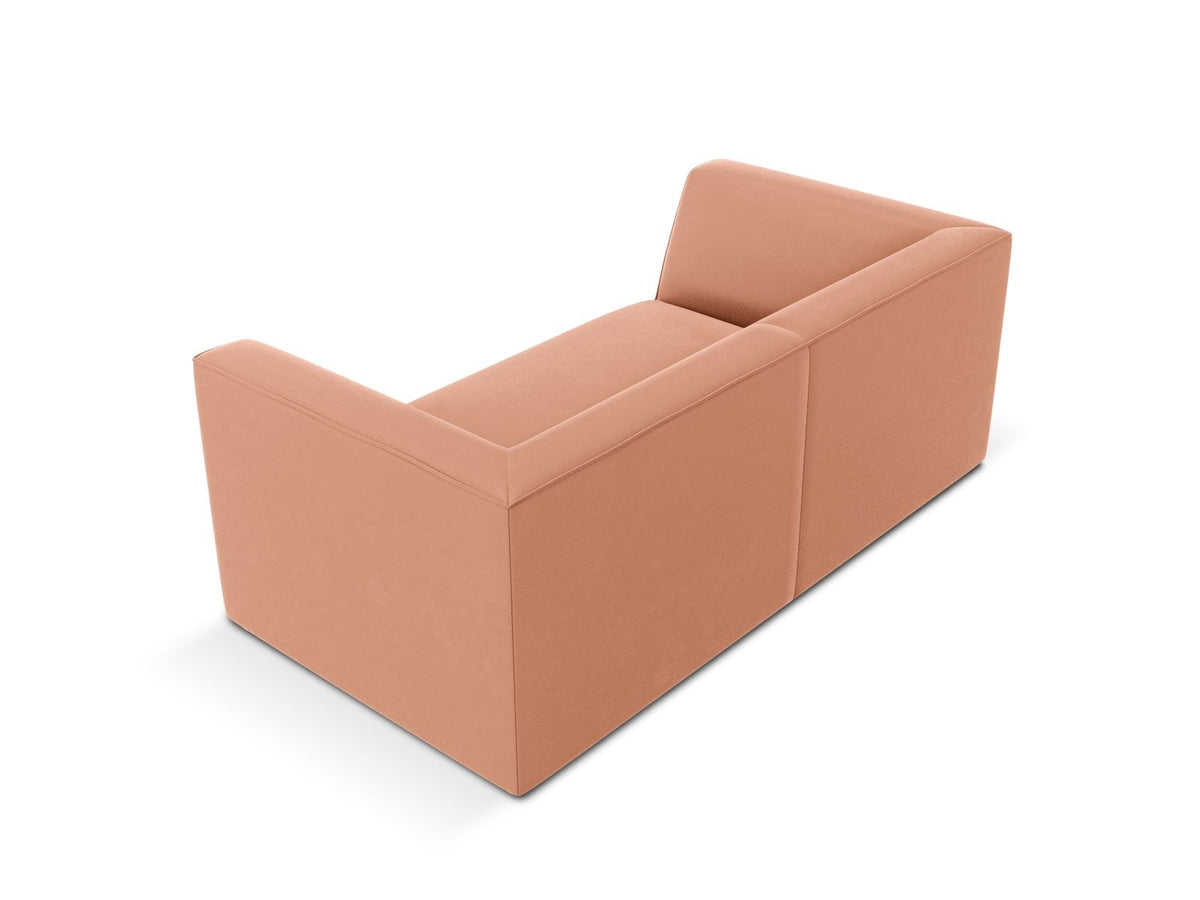 Zweisitzer-Sofa Siena in Beige-Salvador-Samt mit schwarzen Kunststoffbeinen, gepolsterter Sitzfläche und niedriger Rückenlehne, Frontansicht.