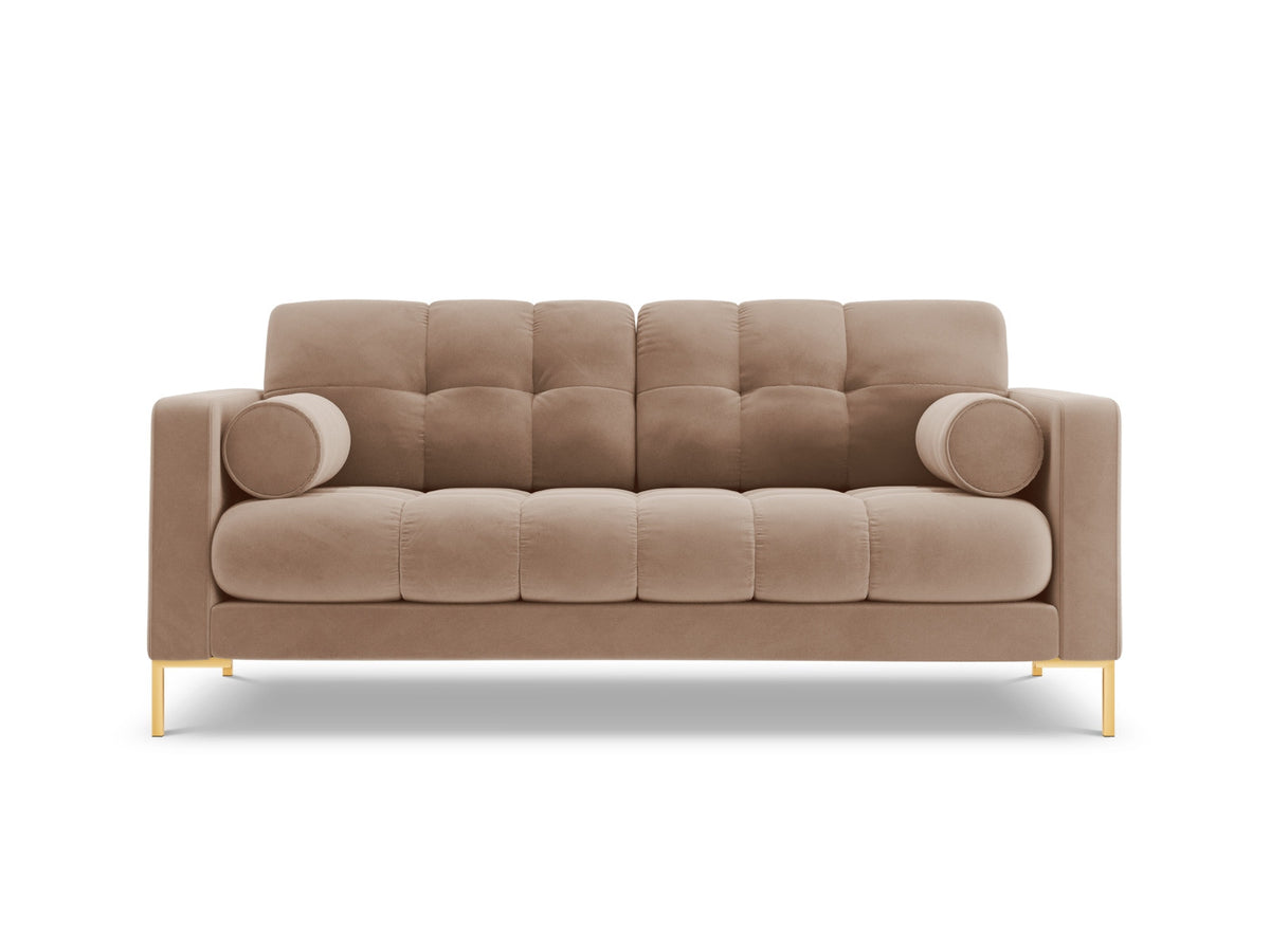 Zweisitziges Sofa Bali mit Stoffbezug, Dekokissen und schlanken Metallbeinen