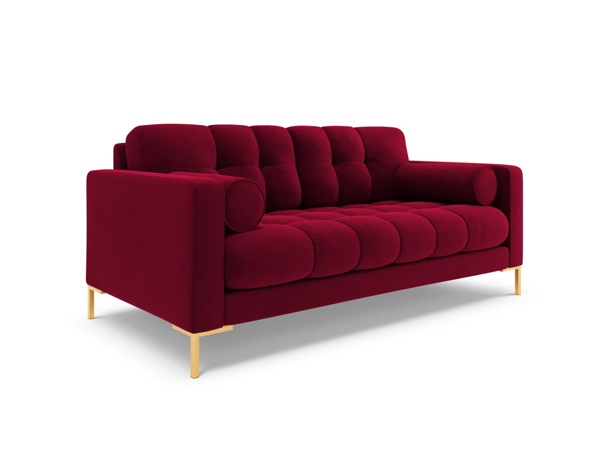 Zweisitziges Sofa Bali mit Stoffbezug, Dekokissen und schlanken Metallbeinen