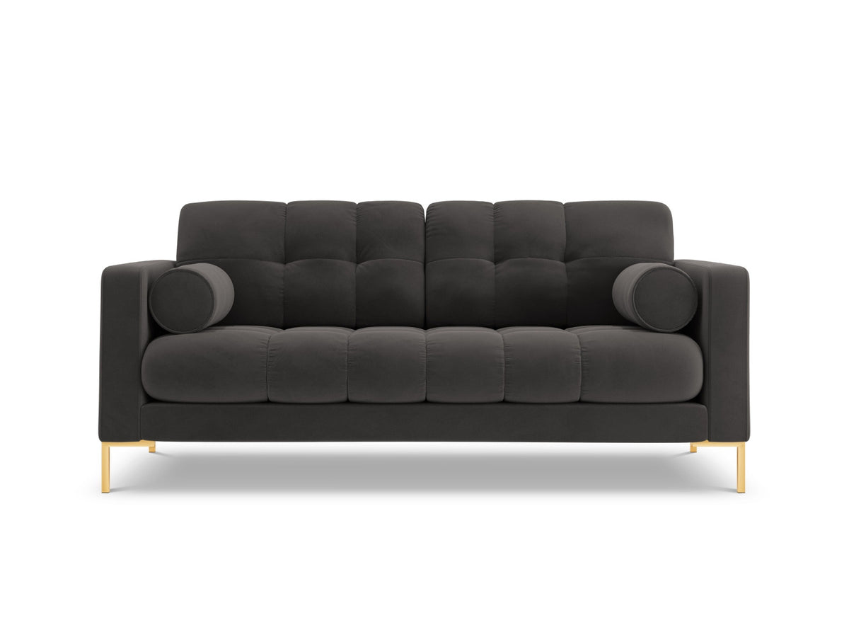 Zweisitziges Sofa Bali mit Stoffbezug, Dekokissen und schlanken Metallbeinen