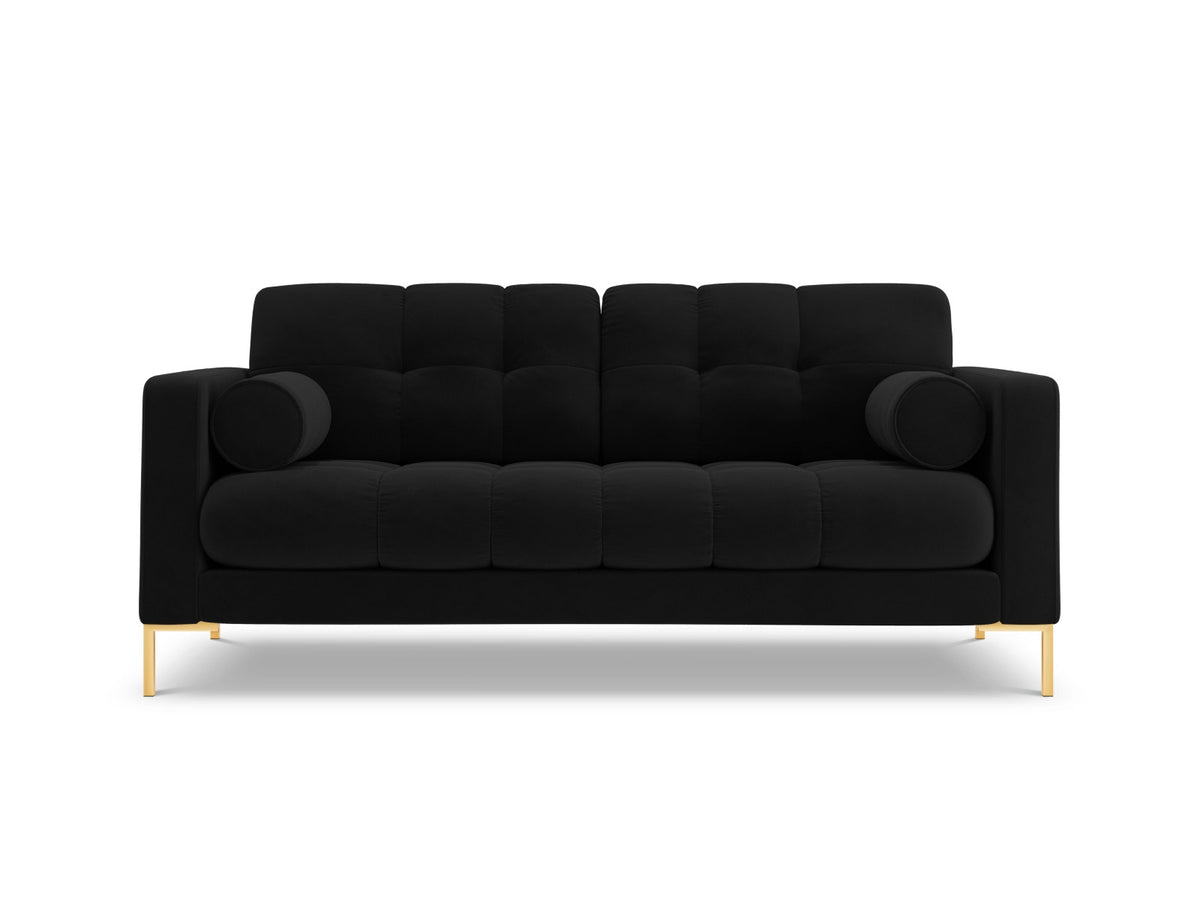 Zweisitziges Sofa Bali mit Stoffbezug, Dekokissen und schlanken Metallbeinen