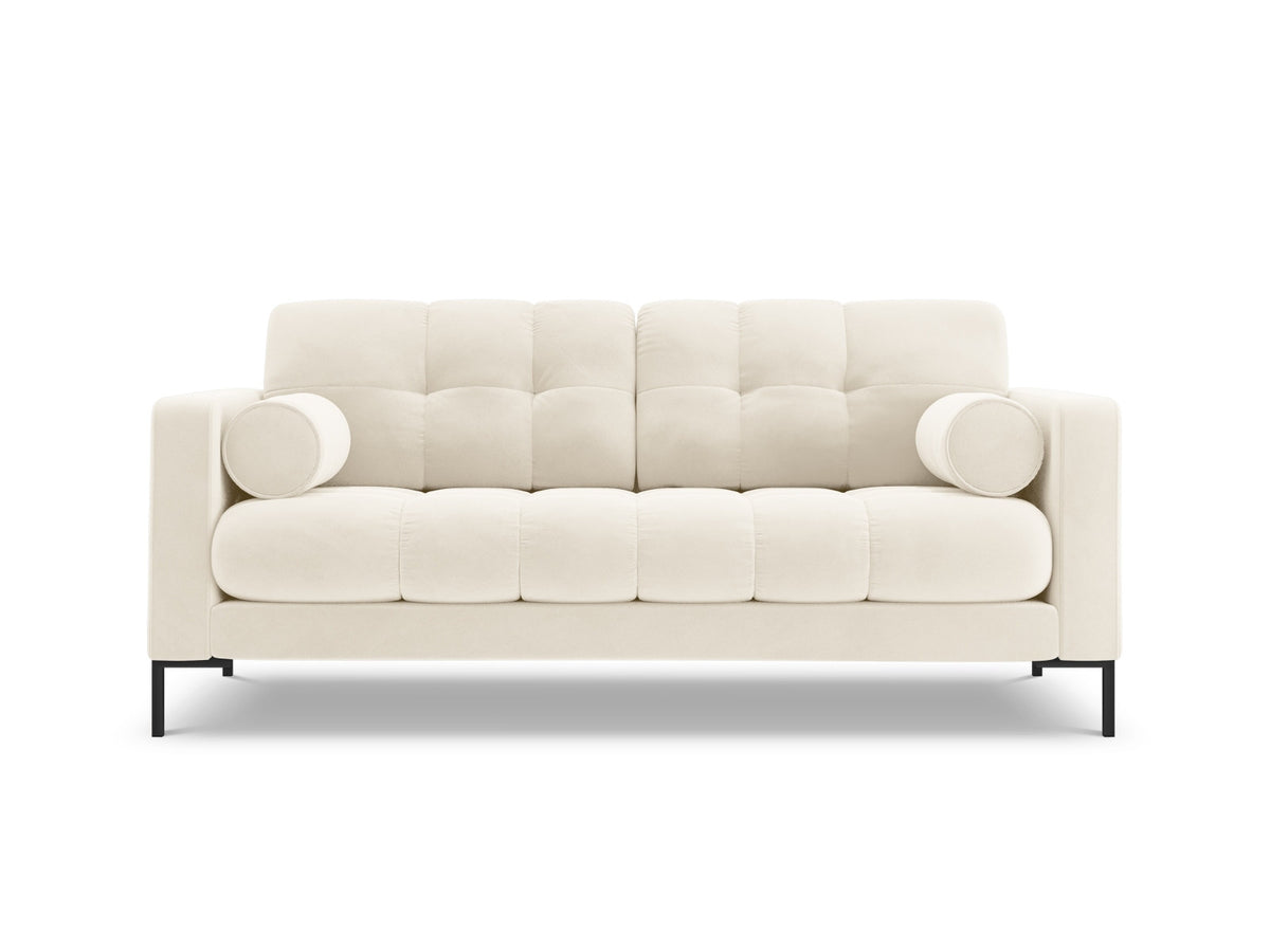 Zweisitziges Sofa Bali mit Stoffbezug, Dekokissen und schlanken Metallbeinen