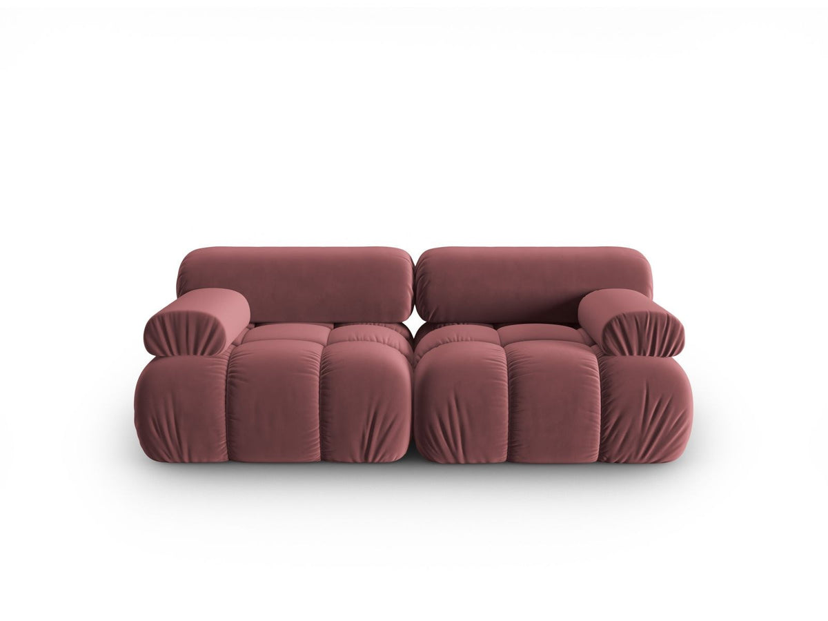 Cortina Samt-Modulsofa 2-Sitzer in Pink-Bluvel mit Samtbezug, Holzrahmen und schwarzen Kunststoffbeinen, modulares 2er Sofa