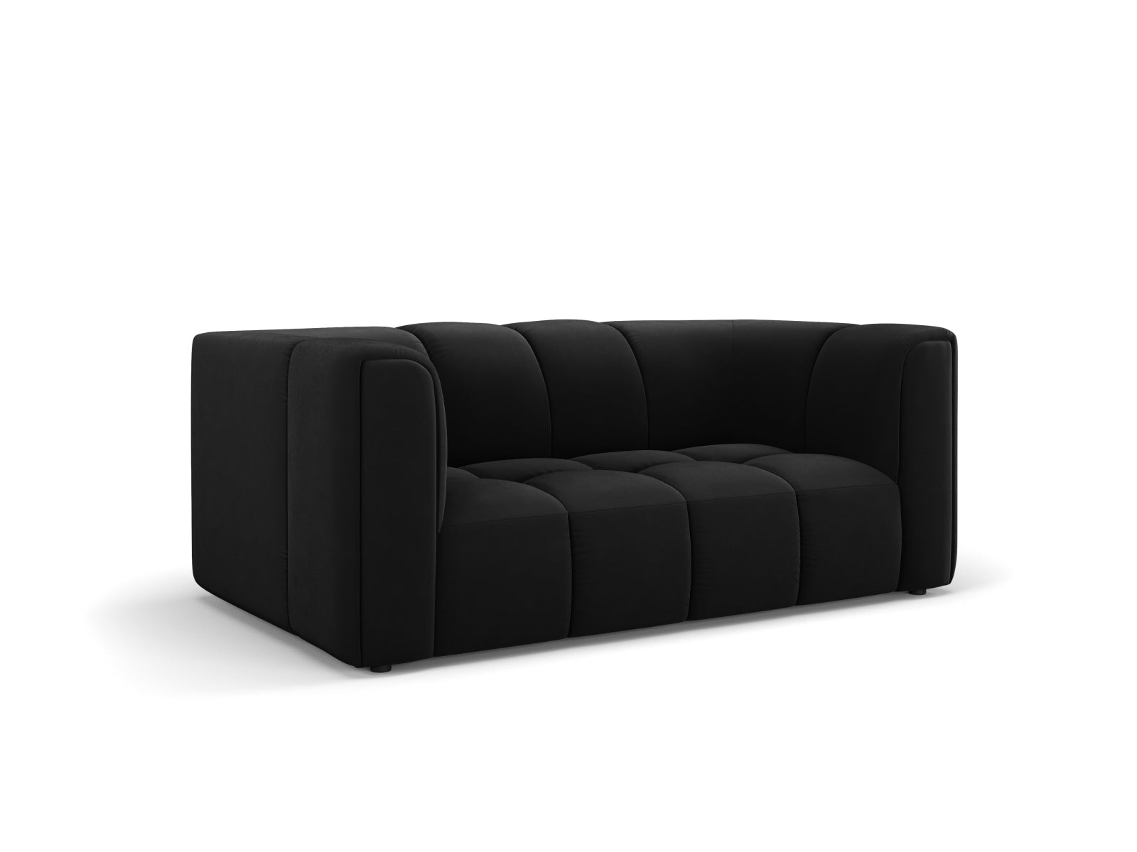 Elegantes 2-Sitzer Sofa Moritz in stilvollem Black-Bluvel, ideal für moderne Wohnräume, erhältlich bei KAQTU Design AG.