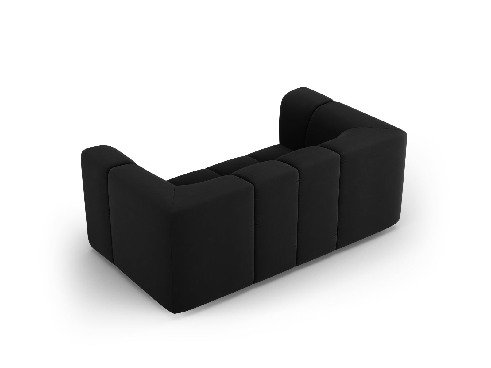 Modernes 2-Sitzer Sofa Moritz in edlem Black-Bluvel, perfekt für stilvolle Wohnzimmer und gemütliche Sitzgelegenheiten.