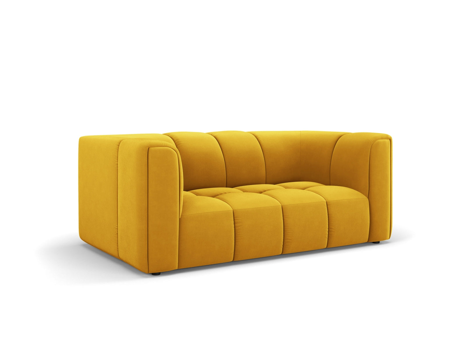 Elegantes 2-Sitzer Sofa Moritz in stilvollem Yellow-Bluvel, ideal für moderne Wohnräume, erhältlich bei KAQTU Design AG.