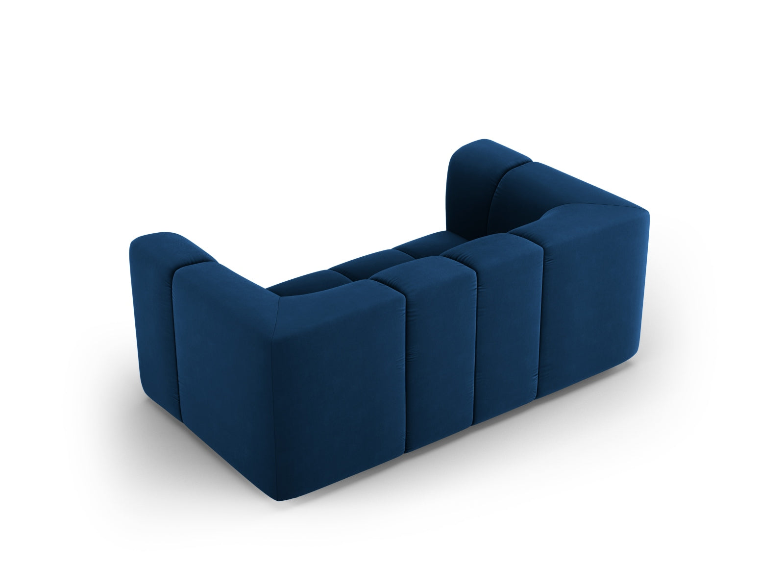 Modernes 2-Sitzer Sofa Moritz in Royal Blue-Bluvel, perfekt für stilvolle Wohnräume, bietet Komfort und Eleganz für Ihr Zuhause.