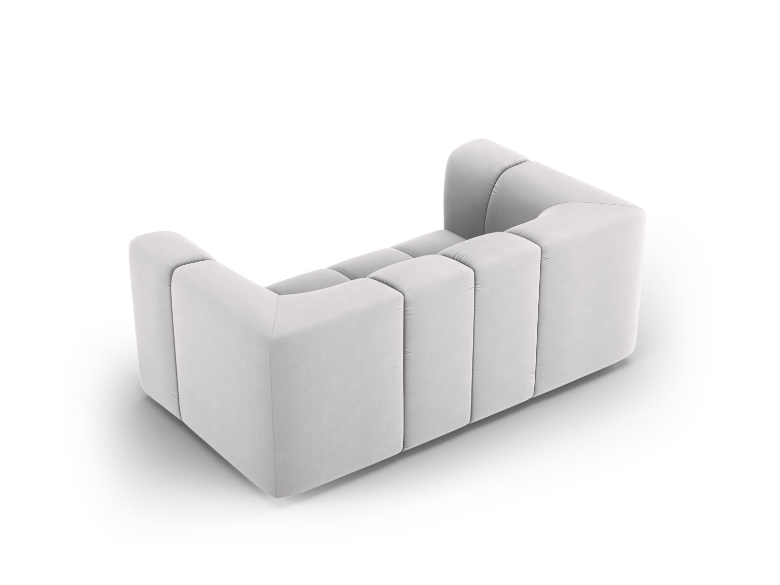 Modernes 2-Sitzer Sofa Moritz in edlem Silver-Bluvel, perfekt für stilvolle Wohnzimmer und gemütliche Sitzgelegenheiten.