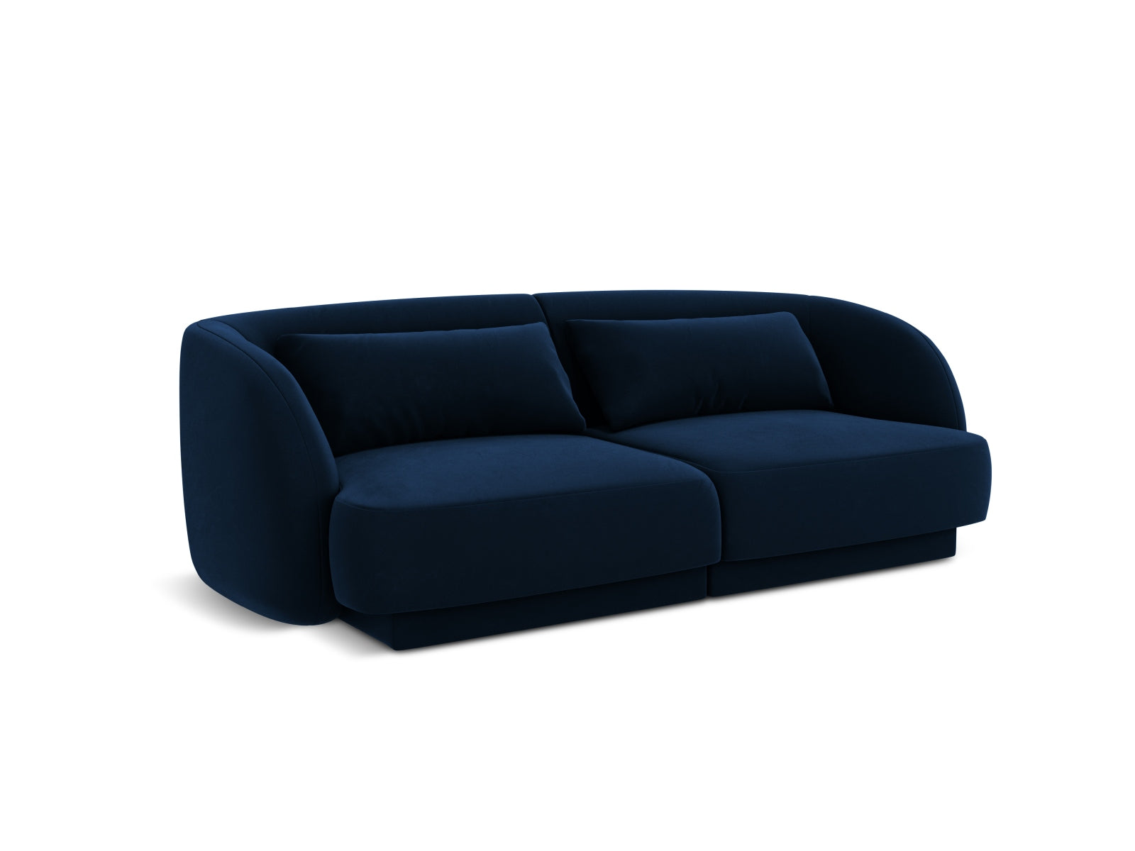 Stilvolles 2-Sitzer Sofa Tulum aus Velours in Royalblau, perfekt für moderne Wohnkonzepte und gemütliche Entspannung.
