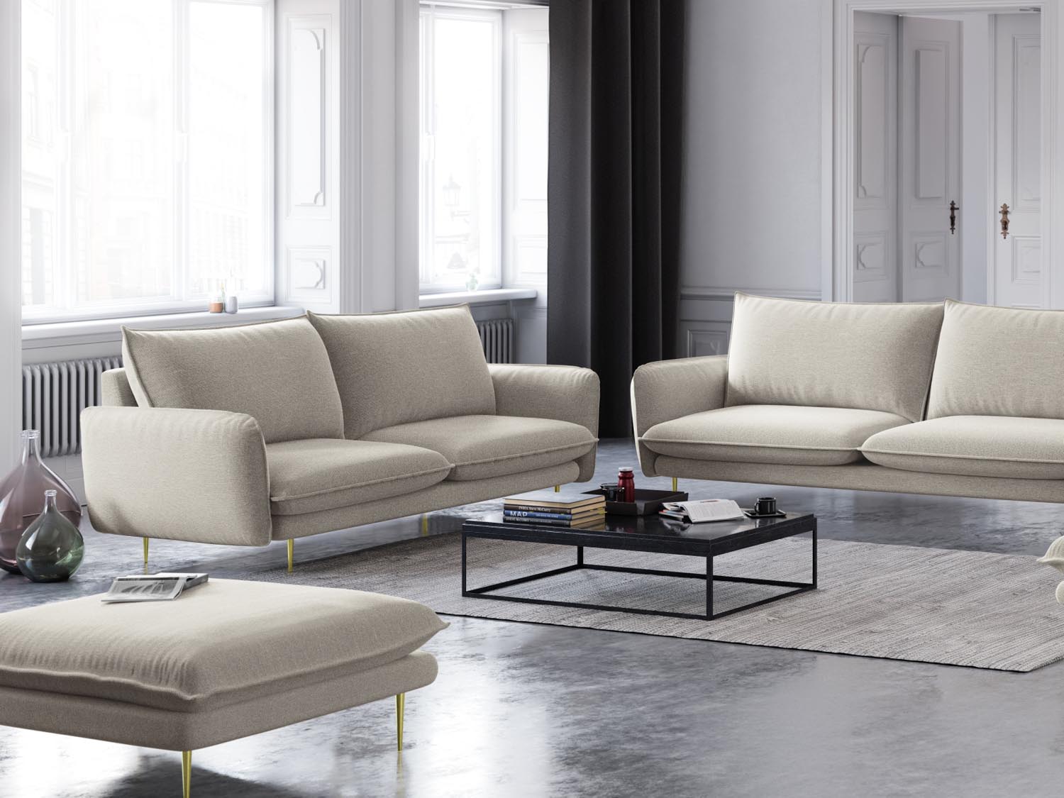 Vienna Sofa 2 Sitzer 92cm in Light Beige/Gold präsentiert im Onlineshop von KAQTU Design AG. 2er Sofa ist von Cosmopolitan Design
