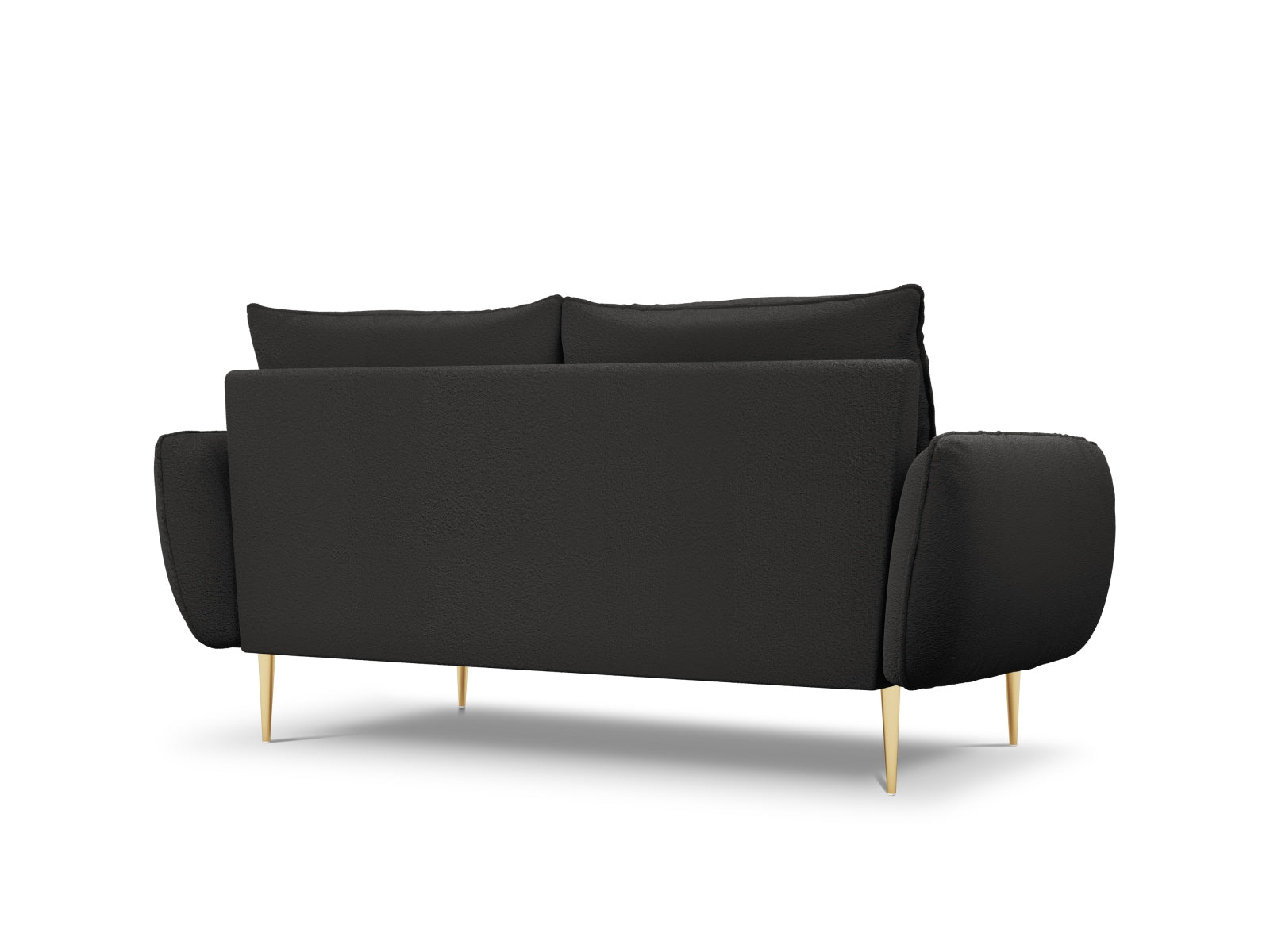 Elegantes 2-Sitzer Sofa im Boucle-Design, harmonische Farbkombination aus Schwarz und Gold, ideal für stilvolle Wohnräume.