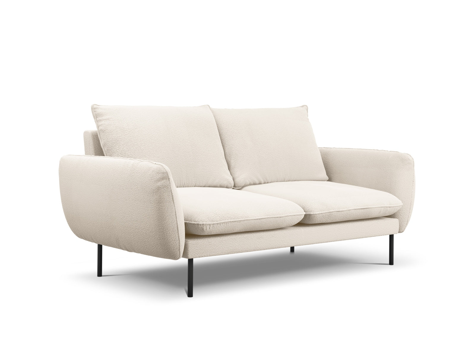 Stilvolles 2-Sitzer Sofa im Boucle-Stil, perfekt für gemütliche Wohnzimmer, in edlem Beige und Schwarz, von Cosmopolitan Design.