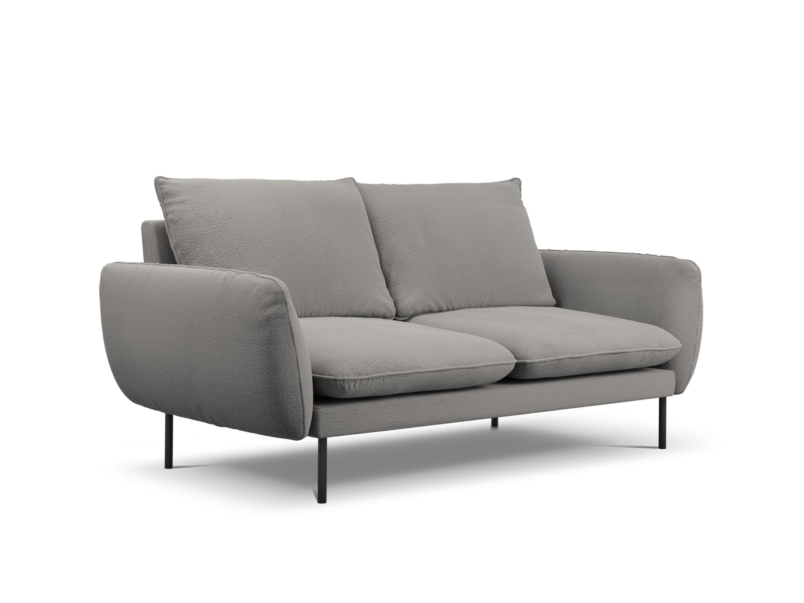 Modernes 2-Sitzer Sofa "Vienna" in stilvollem Grau/Schwarz mit weicher Boucle-Oberfläche, perfekt für jedes elegante Wohnzimmer.