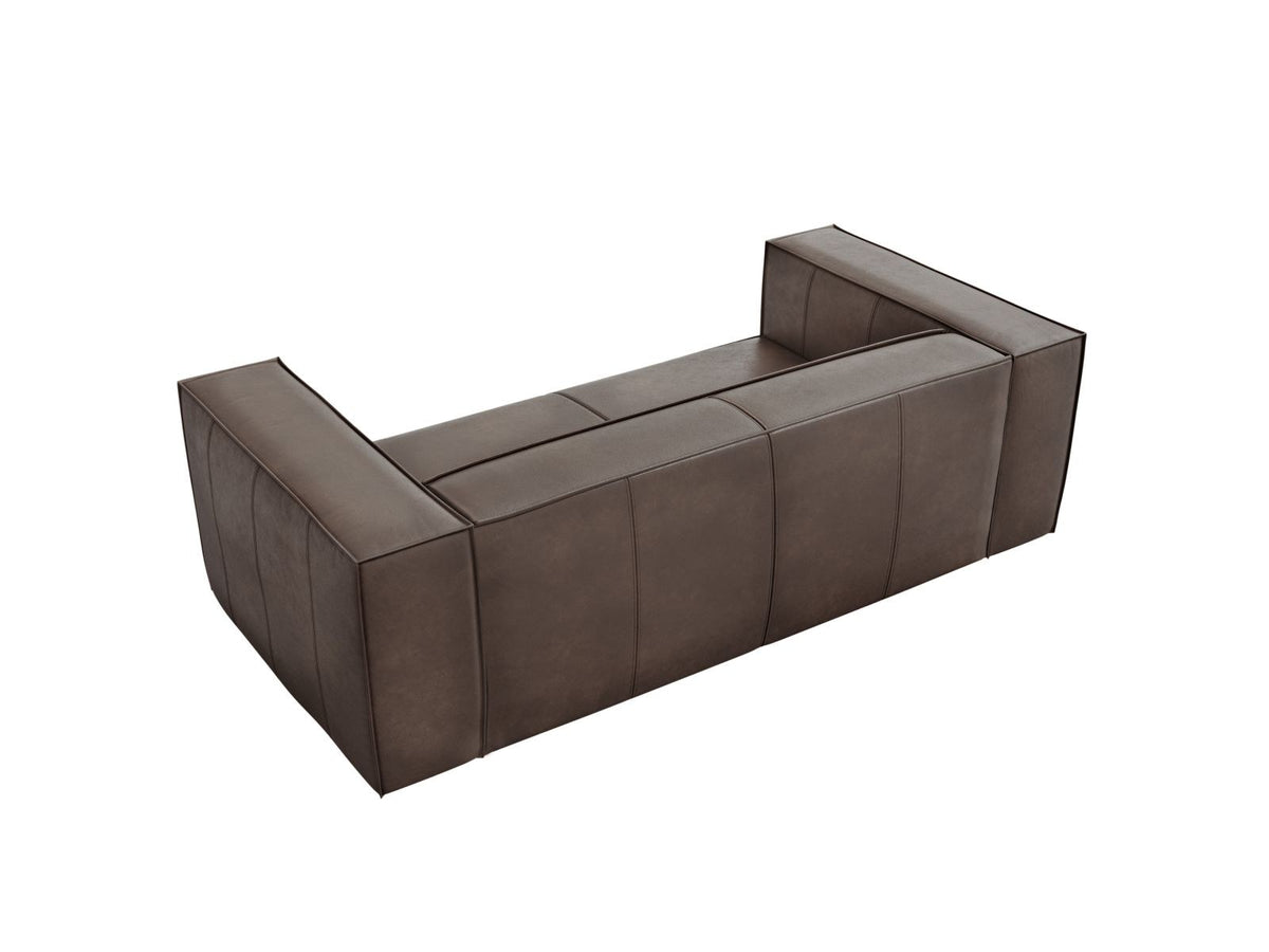 Zweisitzer-Sofa Turin von Cosmopolitan Design aus dunkelbeigem Rindsleder mit schwarzen Buchenholzbeinen, kompakte Sitzform mit 100 cm Tiefe.
