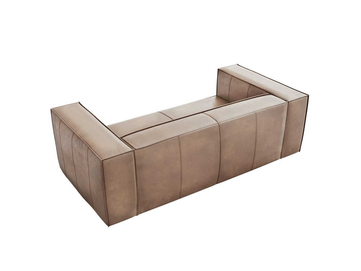 Zweisitzer-Sofa Turin von Cosmopolitan Design aus dunkelbeigem Rindsleder mit schwarzen Buchenholzbeinen, kompakte Sitzform mit 100 cm Tiefe.