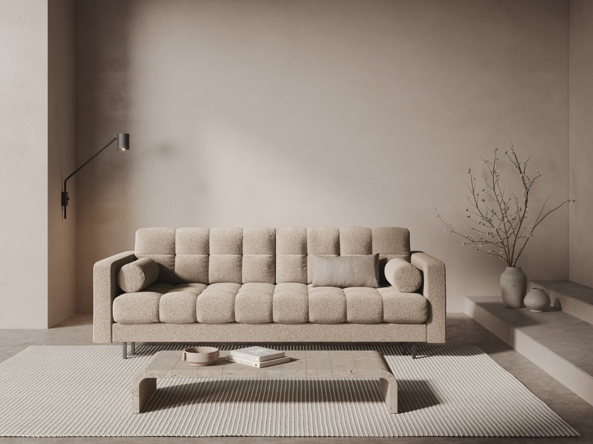 Dreisitzer Bettsofa Bali mit Stoffbezug, Holzrahmen und schwarzen Metallbeinen