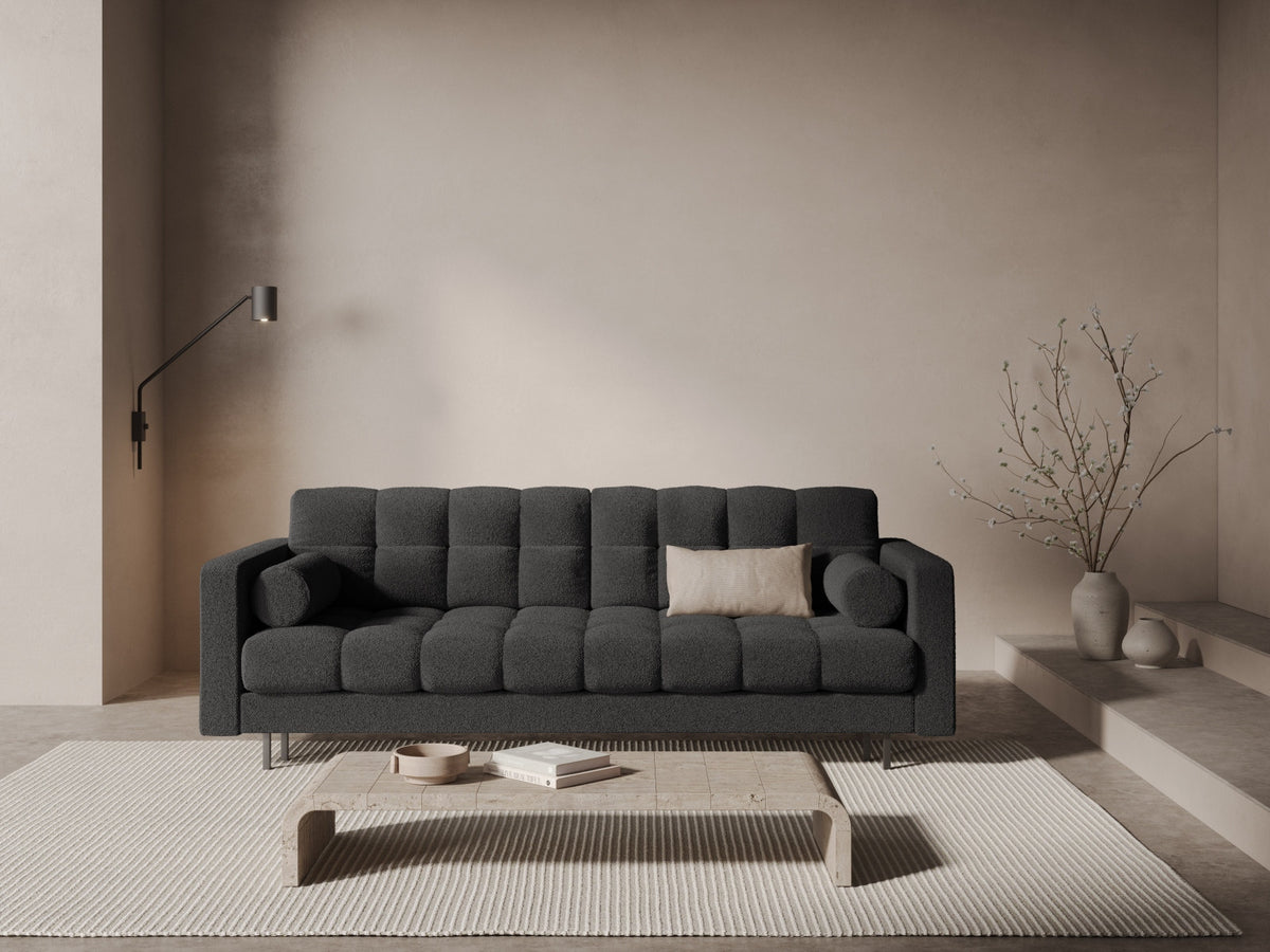 Dreisitzer Bettsofa Bali mit Stoffbezug, Holzrahmen und schwarzen Metallbeinen
