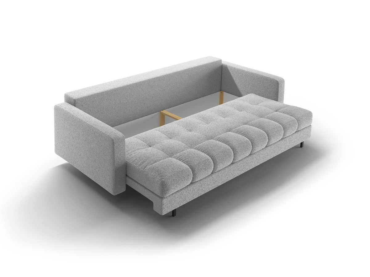 Dreisitzer Bettsofa Bali mit Stoffbezug, Holzrahmen und schwarzen Metallbeinen