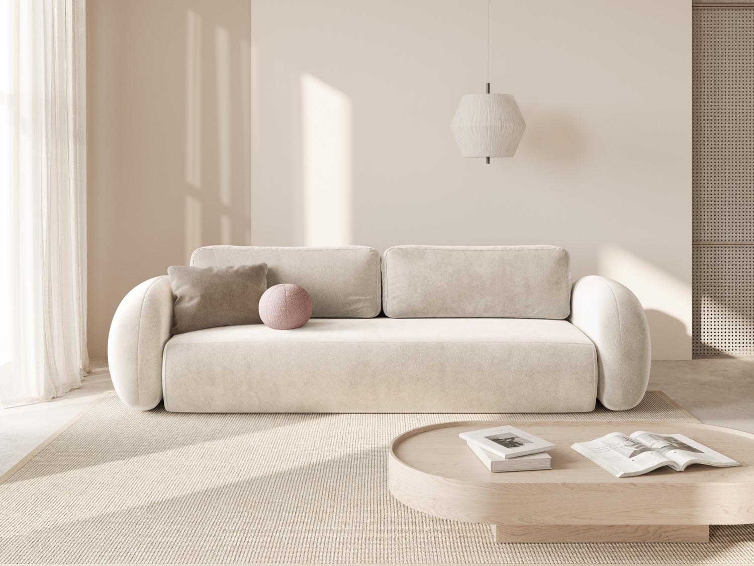 Tonale Velour Sofa mit Schlaffunktion und Stauraum 3 Sitzer in Ivory präsentiert im Onlineshop von KAQTU Design AG. Bettsofa ist von Cosmopolitan Design
