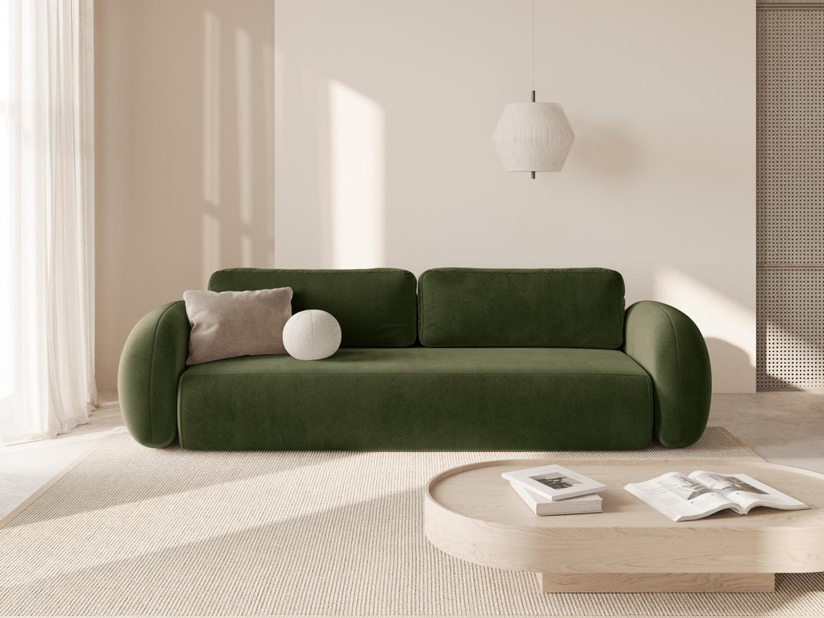 Tonale Velour Sofa mit Schlaffunktion und Stauraum 3 Sitzer in Army Green-Magic Velvet präsentiert im Onlineshop von KAQTU Design AG. Bettsofa ist von Cosmopolitan Design