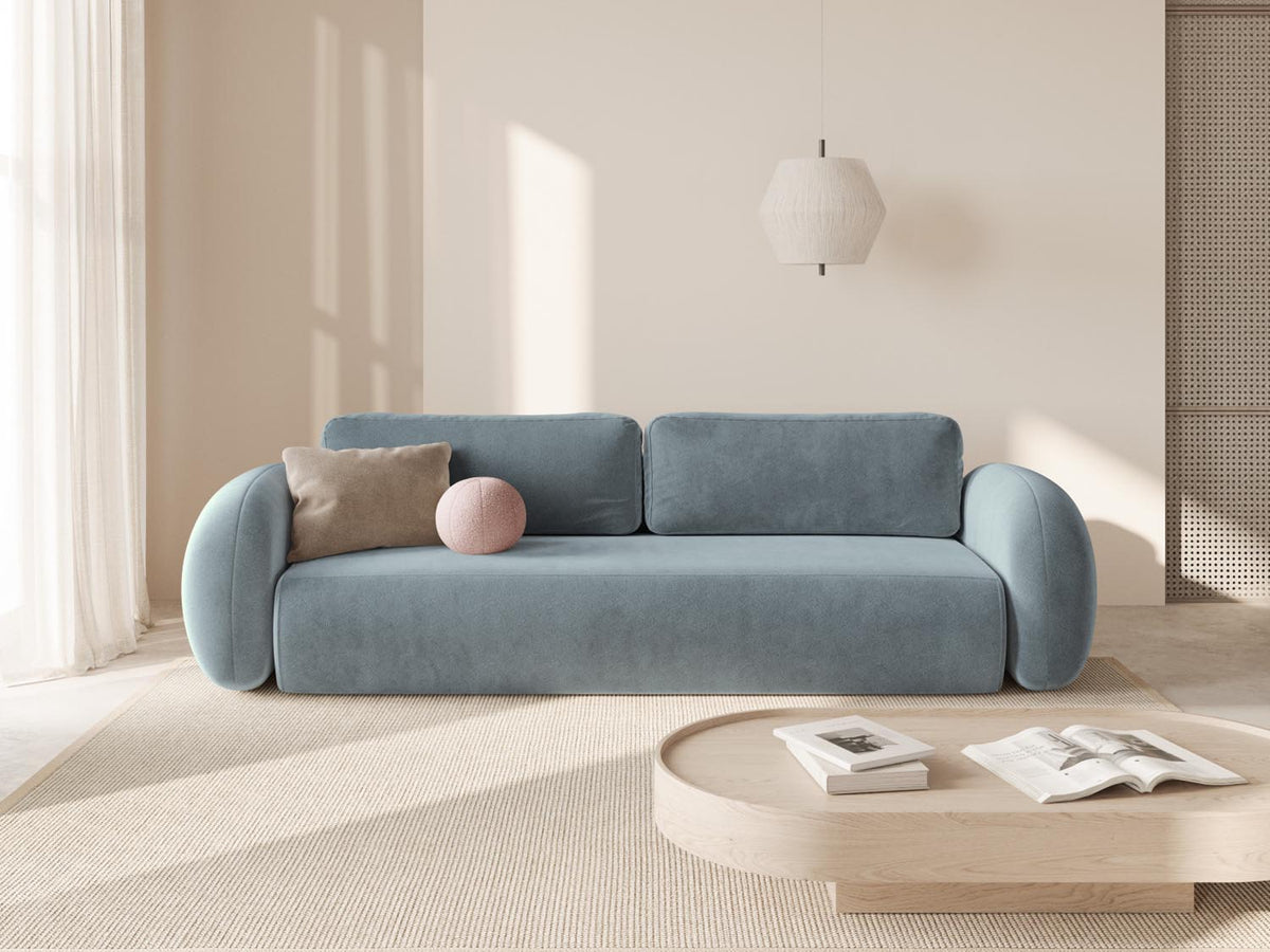 Tonale Velour Sofa mit Schlaffunktion und Stauraum 3 Sitzer in Blue Grey-Magic Velvet präsentiert im Onlineshop von KAQTU Design AG. Bettsofa ist von Cosmopolitan Design