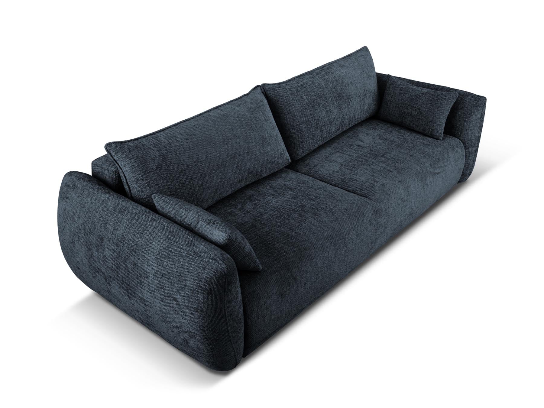 Elegantes 3-Sitzer Sofa Matera in Royal Blue, ideal für kleine Räume, bietet Schlafgelegenheit und praktischen Stauraum.