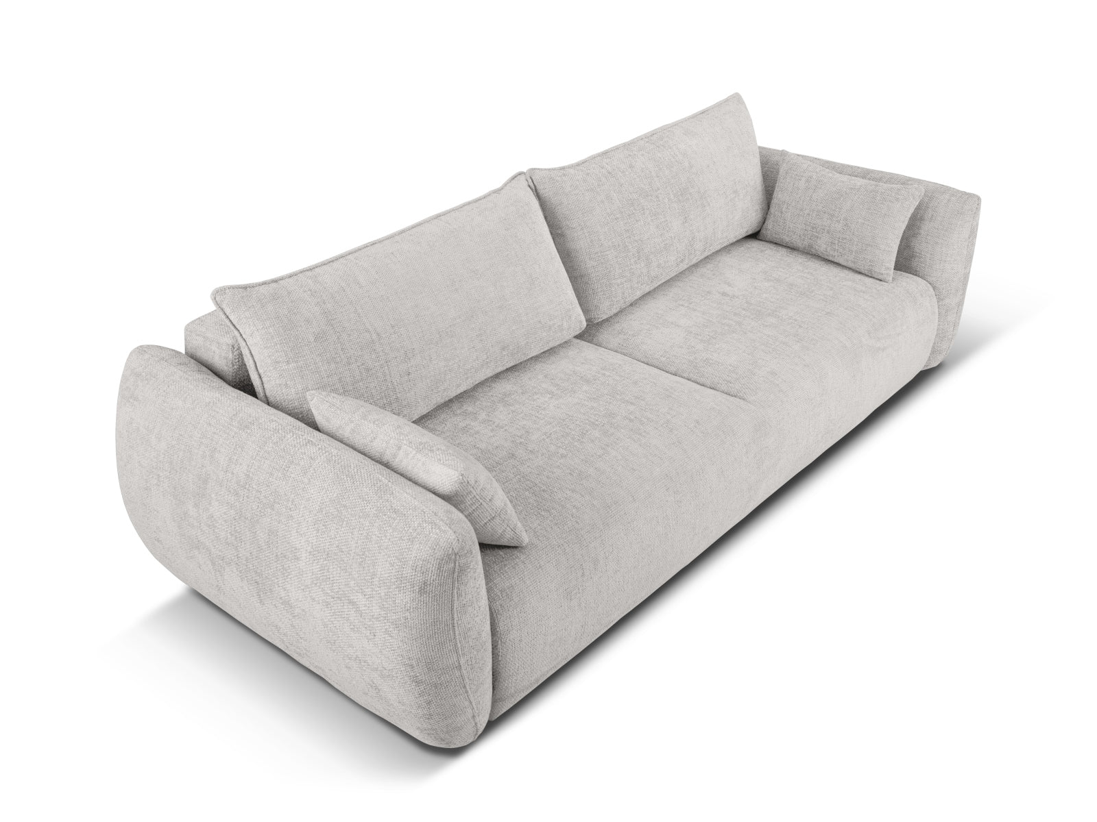 Modernes 3-Sitzer Sofa Matera in elegantem Hellgrau, ideal für entspannte Abende und als praktisches Bettsofa mit Stauraum.