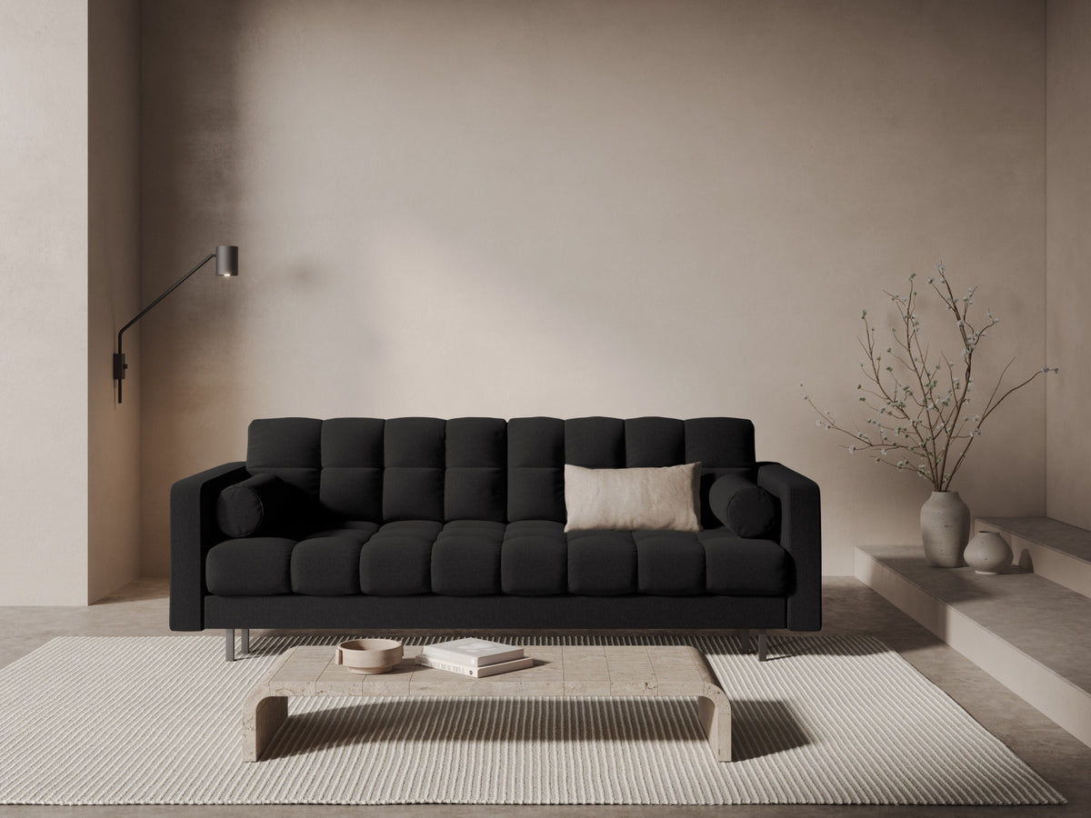 Dreisitzer Bettsofa Bali mit Stoffbezug, Holzrahmen und schwarzen Metallbeinen