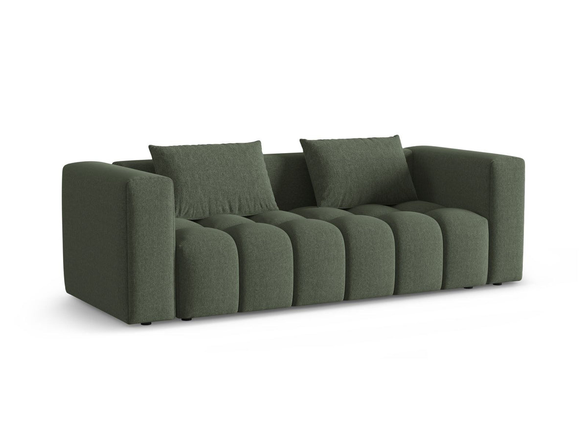 Beiges Bettsofa Verona von Cosmopolitan Design mit Sorella-Polsterstoff, Massivholzrahmen, Bettkasten und schwarzen Kunststoffbeinen.
