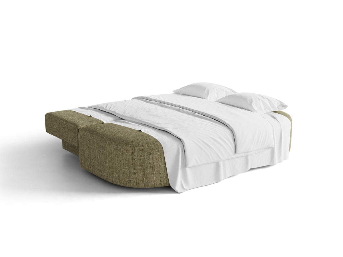 Bettsofa Sophia in Light Beige-Baltimore mit Massivholzrahmen, Stoffbezug und schwarzen Kunststoffbeinen, 3 Sitzplätze mit Bettkasten.