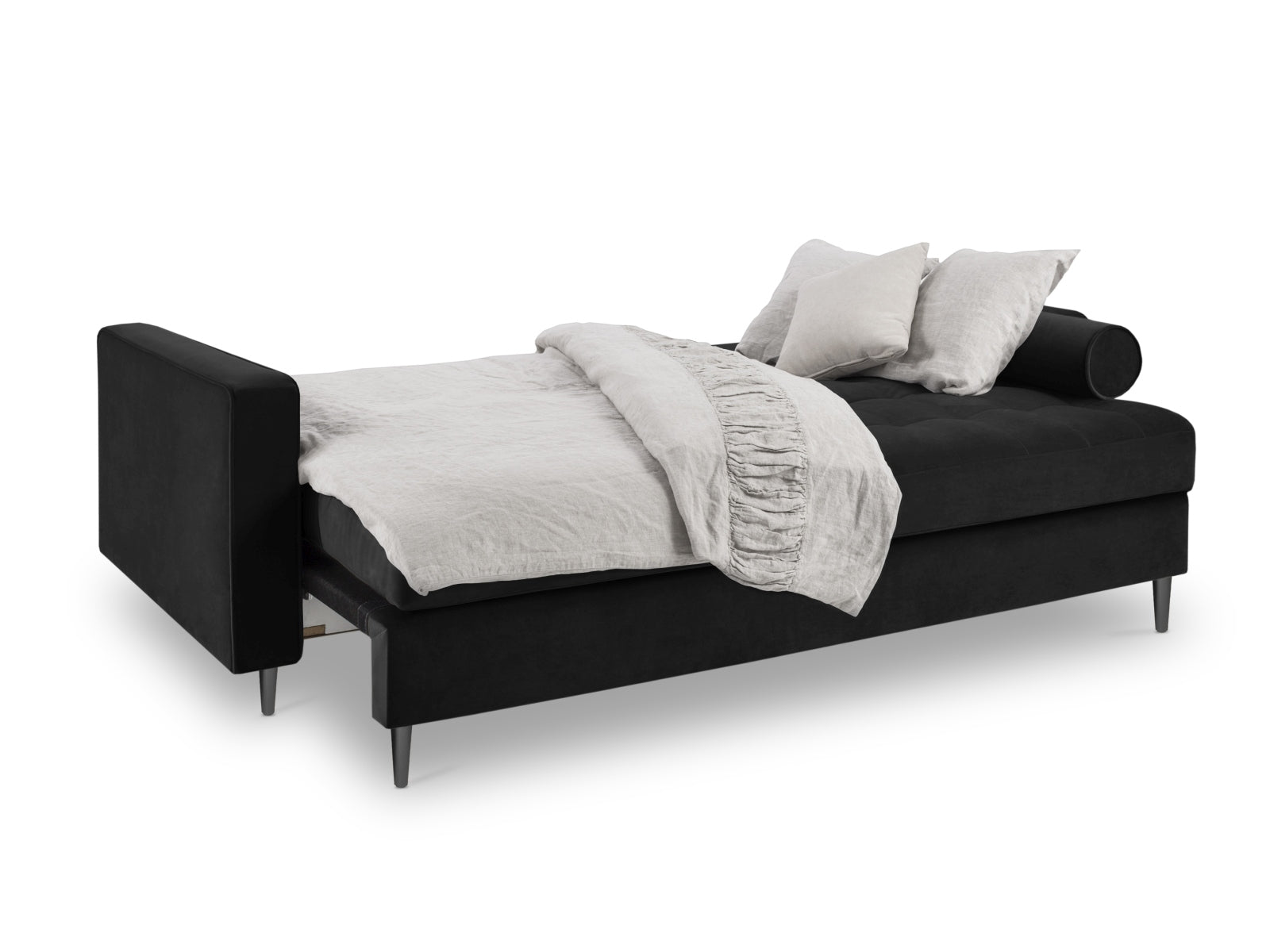 Elegantes 3-Sitzer Sofa Aspen in Black-Salvador, ideal für Wohnräume, bietet Schlaffunktion und praktischen Stauraum.