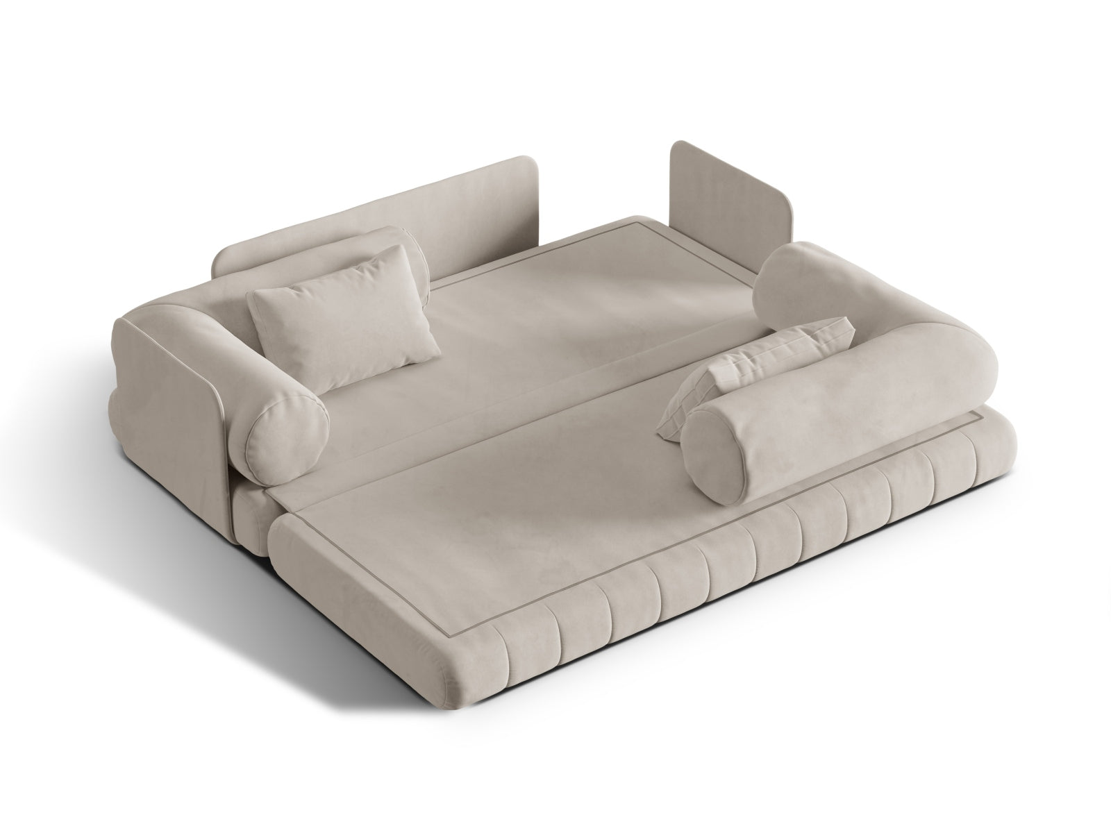 Stilvolles 3-Sitzer Bettsofa aus weichem Kemi Velour, ideal für gemütliche Abende und als Schlafgelegenheit für Gäste.