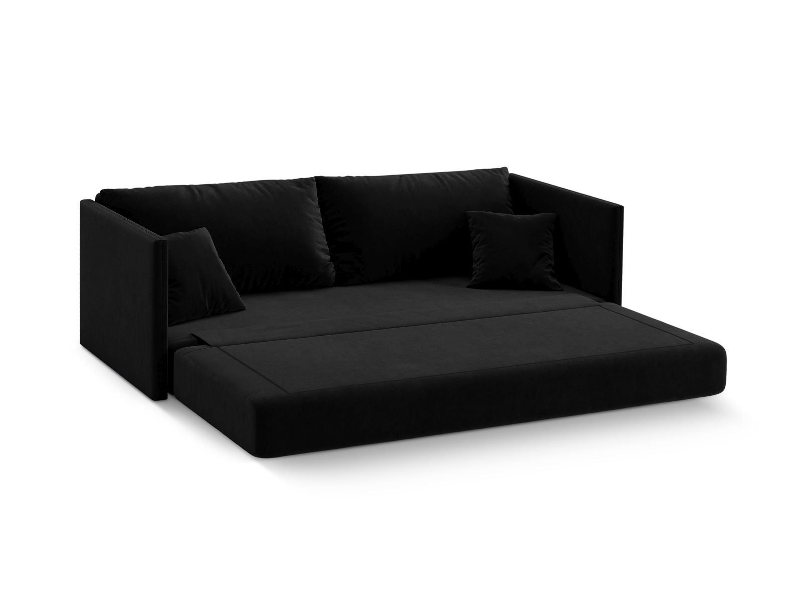 Elegantes 3-Sitzer Sofa Shannon in stilvollem Schwarz, ideal für entspannte Stunden und als praktische Schlaflösung für Übernachtungsgäste.