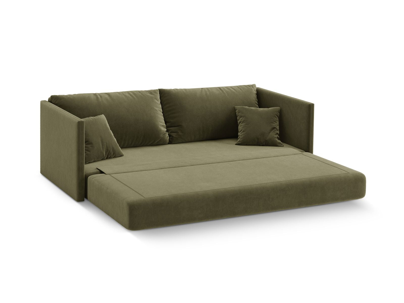 Elegantes 3-Sitzer Sofa Shannon in stilvollem Grün, ideal als komfortables Bettsofa für Übernachtungsgäste und gemütliche Abende.