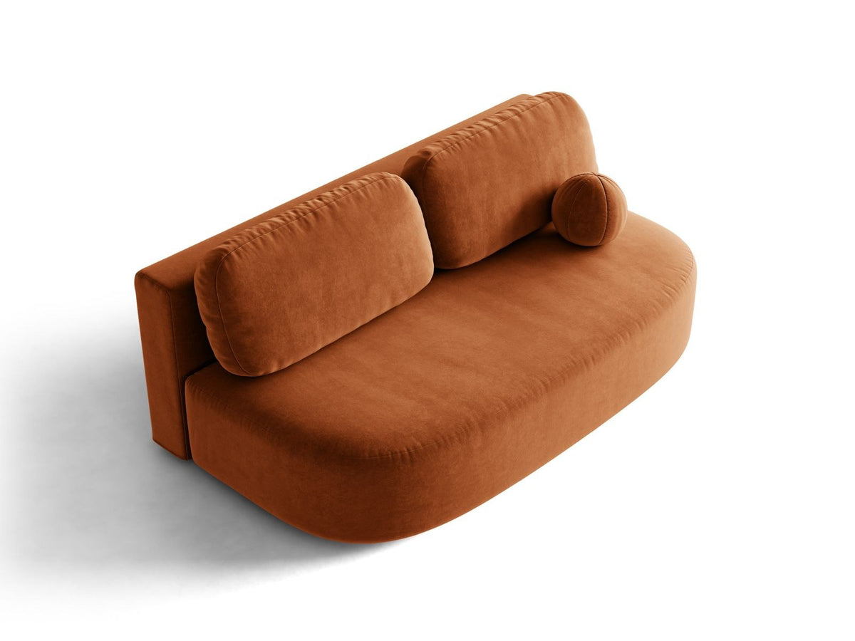 Beige Samt-Bettsofa Sophia von Cosmopolitan Design mit Bettkasten, Massivholzrahmen und schwarzen Kunststoffbeinen, drei Sitzplätze.