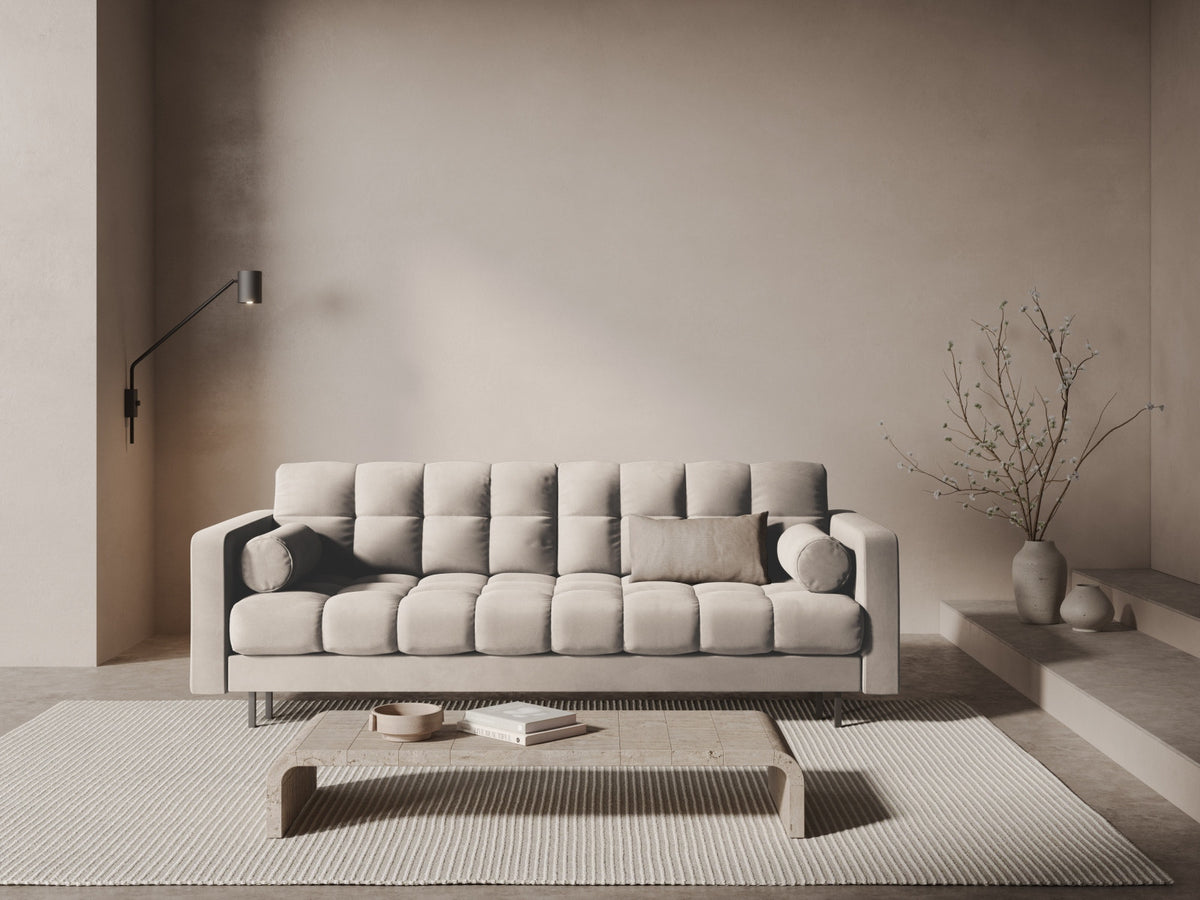 Dreisitzer Bettsofa Bali mit Stoffbezug, Holzrahmen und schwarzen Metallbeinen