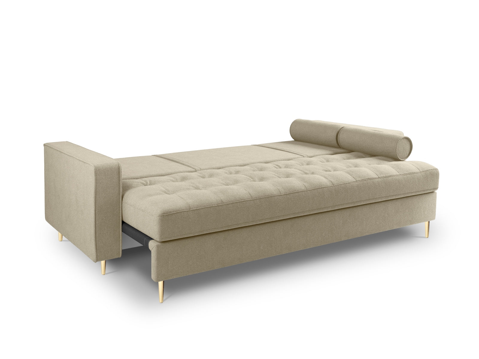 Beige 3-Sitzer Sofa Aspen, elegantes Bettsofa mit integrierter Schlaffunktion und praktischem Stauraum für flexible Wohnkonzepte.
