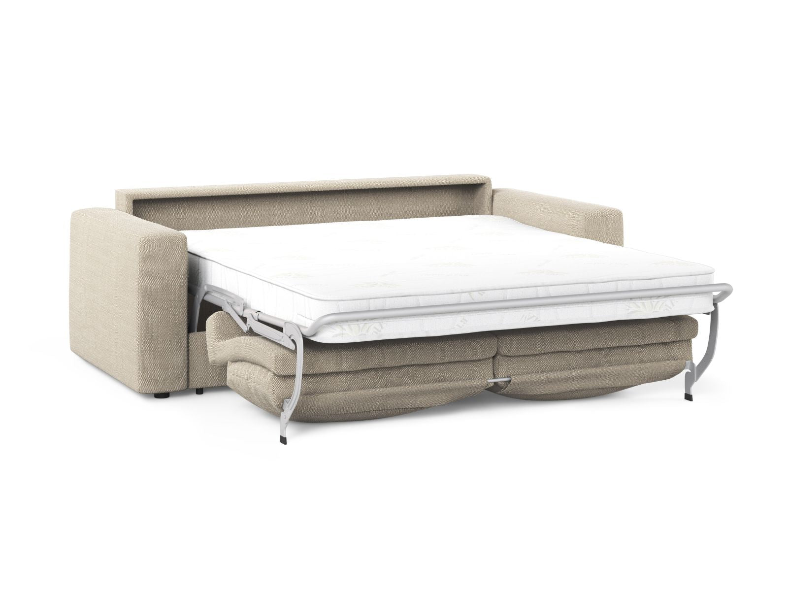 Modernes 3-Sitzer Sofa Grena in neutralem Beige, ideal für Gästezimmer und Wohnzimmer, bietet praktische Schlaffunktion für zusätzlichen Komfort.