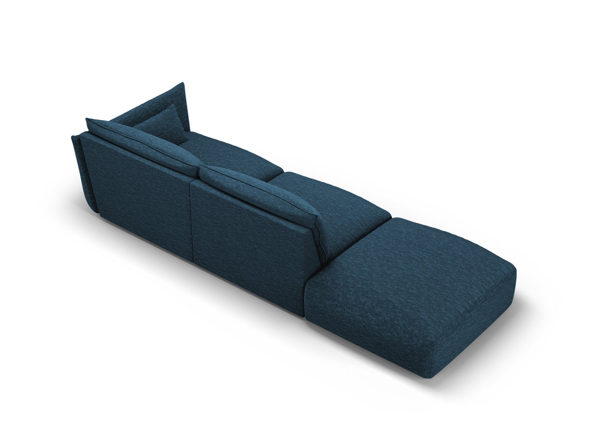 Matera 4er Sofa links mit Stoffbezug, Ottoman-Modul und schwarzen Kunststoffbeinen
