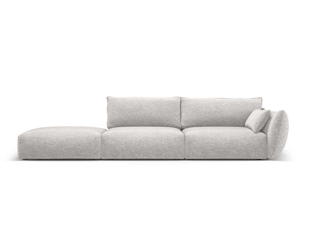 Matera 4er Sofa links mit Stoffbezug, Ottoman-Modul und schwarzen Kunststoffbeinen