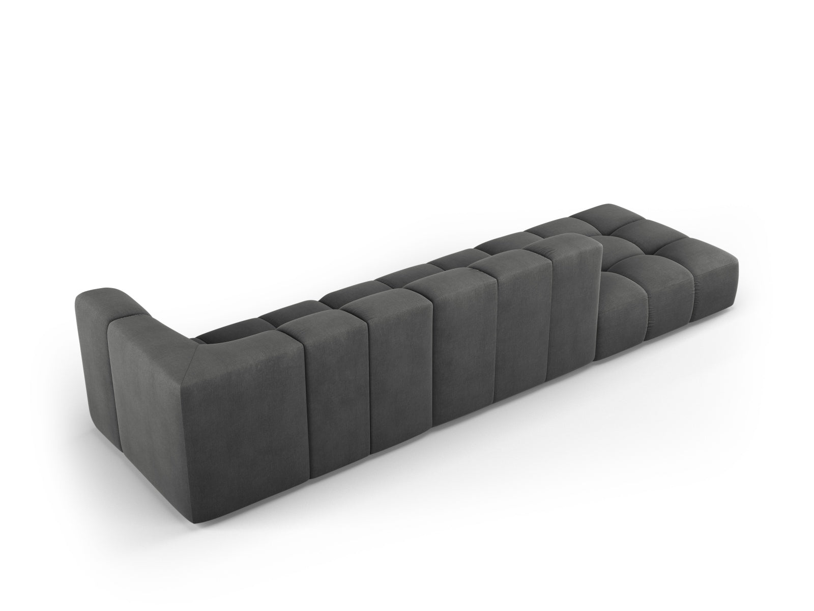 Modulares 4-Sitzer Sofa Moritz in stilvollem Dunkelgrau, perfekt für kreative Raumgestaltungen und gemütliche Zusammenkünfte.